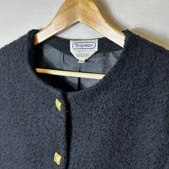 Vintage Bridgewater Black Wool Boucle Gold Buttoned LS Lady Jacket Size 12 - Picture 5 of 15